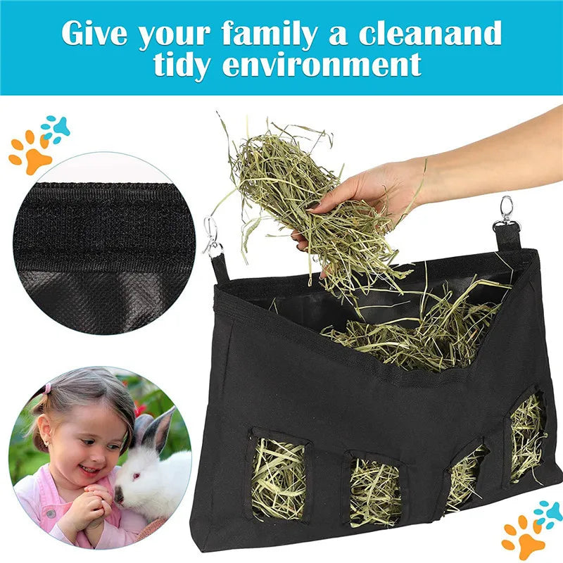 Oxford Cloth Hay Feeder Bag for Rabbits & Guinea Pigs – Mess-Free Hanging Hay Holder