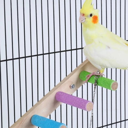 Natural Wooden Bird Climbing Ladder – 4 or 6 Step Exercise & Perch Toy